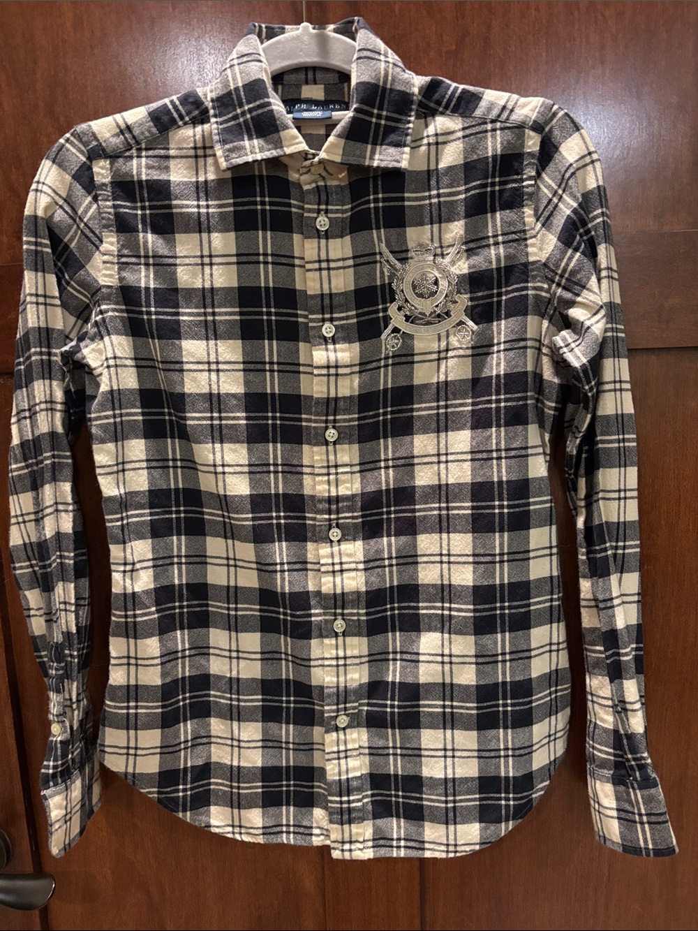 Ralph Lauren Crest Blue Label Black and Cream Plaid Button-Down Shirt -6
